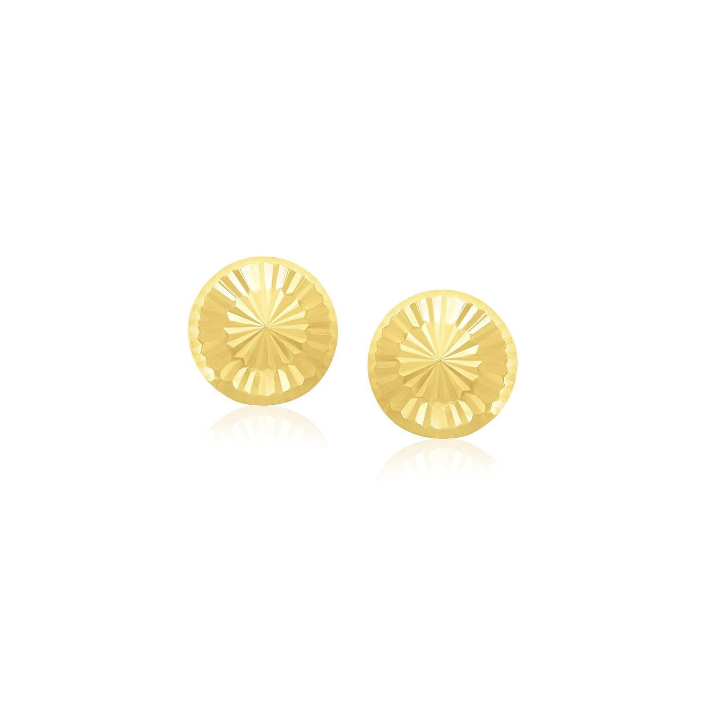 14k Yellow Gold Textured Flat Style Stud Earrings