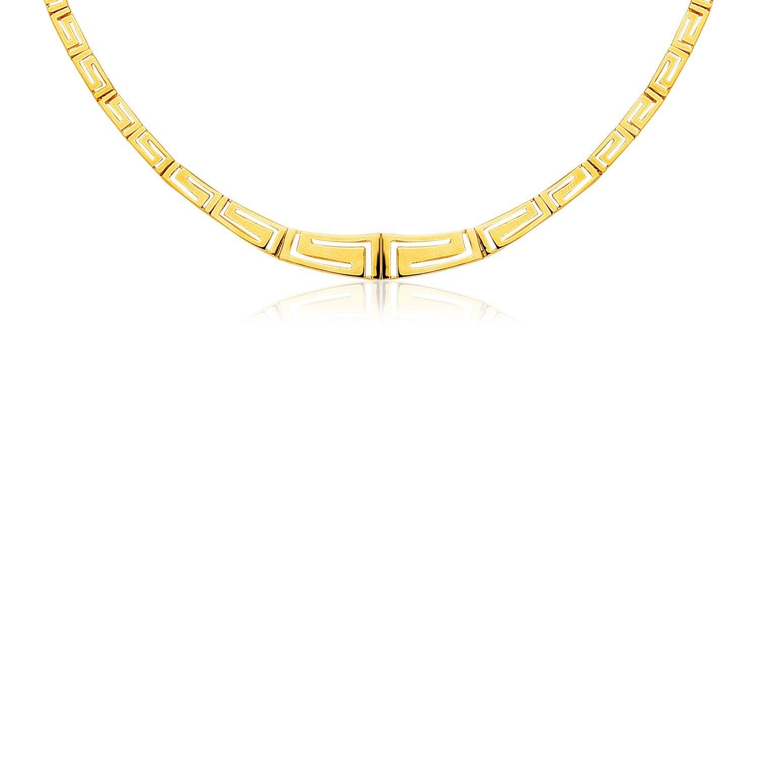 14K Yellow Gold Necklace with Graduated Greek Meander Motif Links