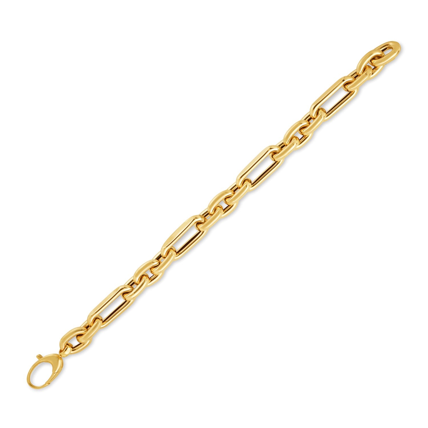 14k Yellow Gold Italian Alternating Paperclip Oval Links Bracelet