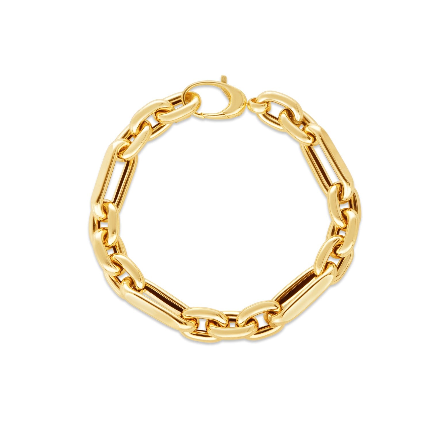 14k Yellow Gold Italian Alternating Paperclip Oval Links Bracelet