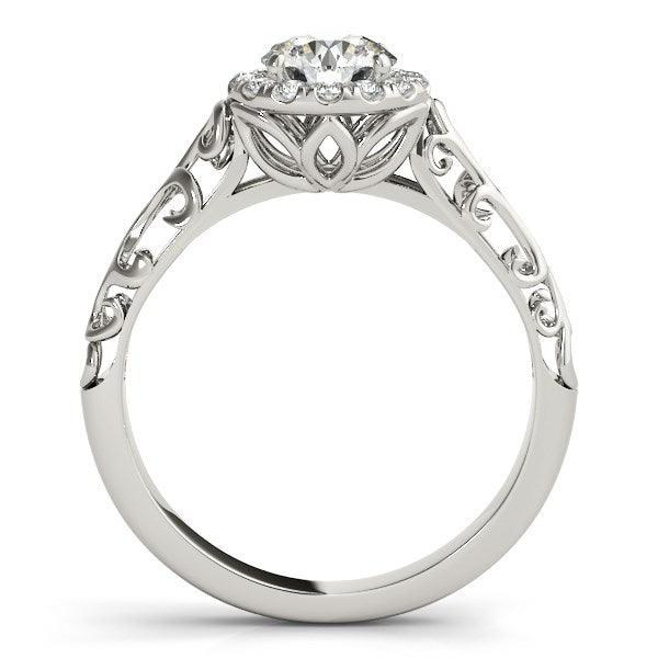 14k White Gold Halo Antique Style Round Diamond Engagement Ring (5/8 cttw)