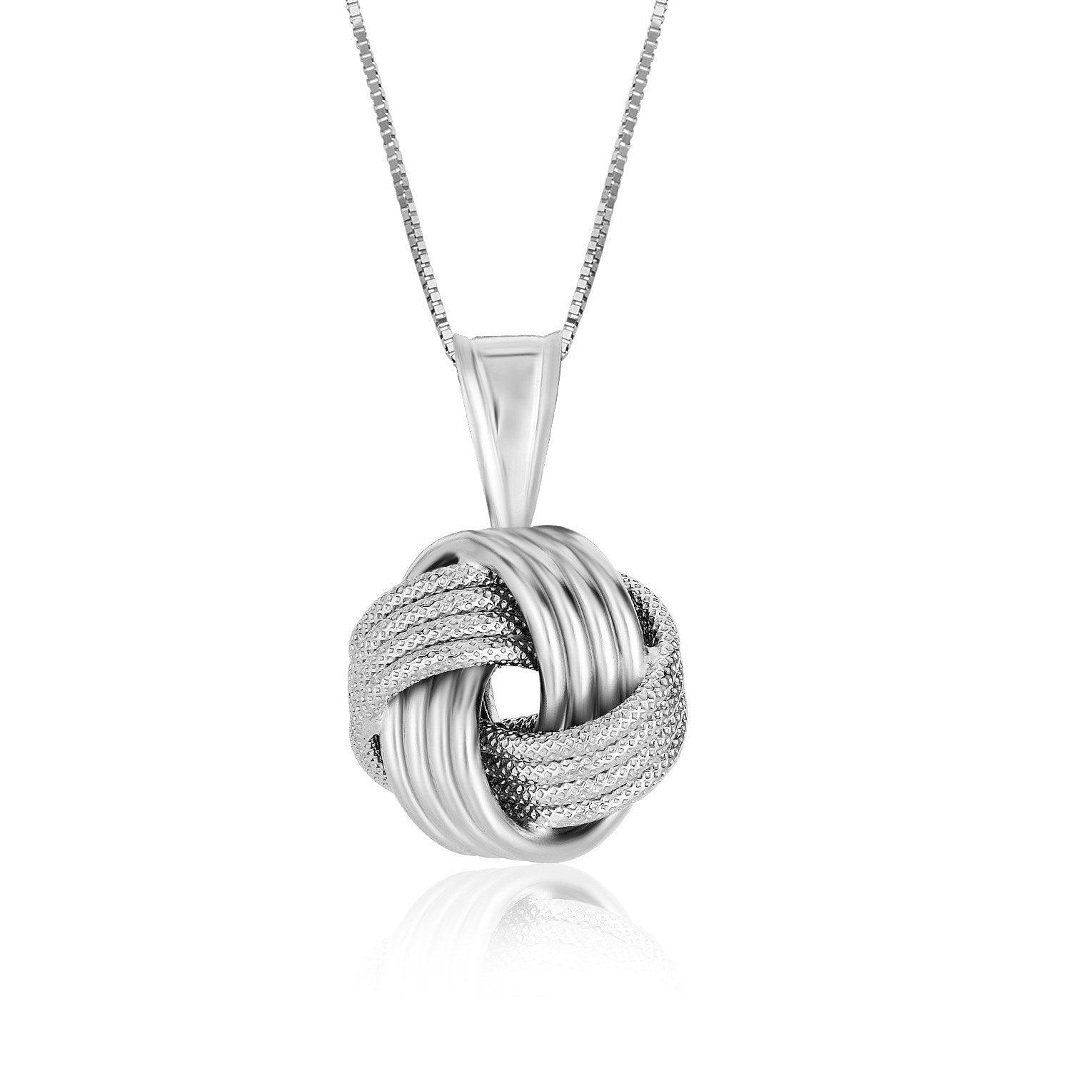 Sterling Silver Pendant with a Ridge Textured Love Knot Design