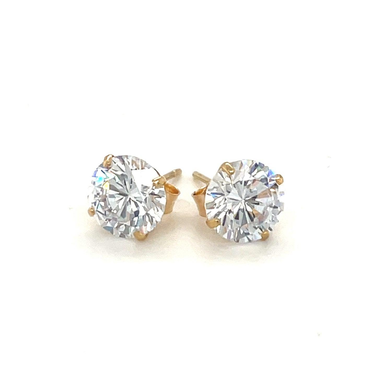 14k Yellow Gold Stud Earrings with White Hue Faceted Cubic Zirconia