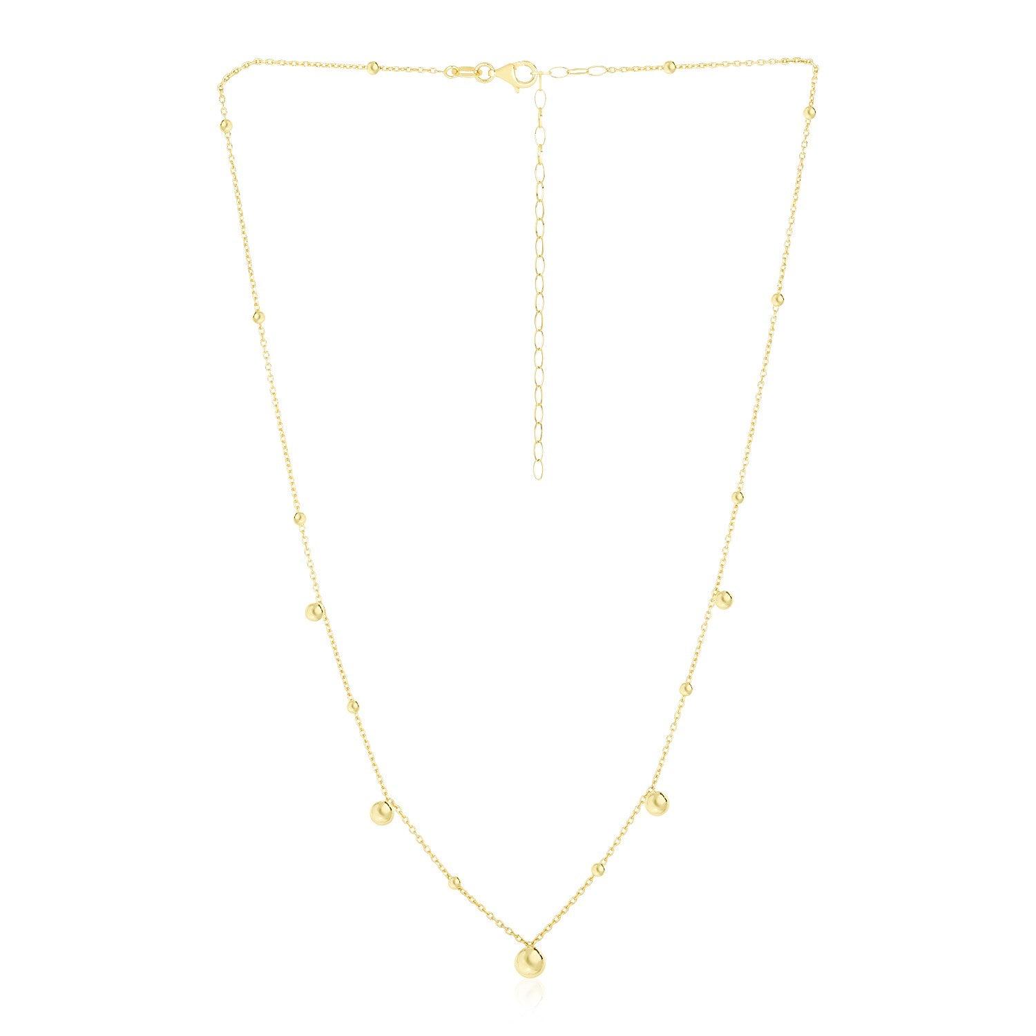 14k Yellow Gold High Polish Beaded Stations Necklace