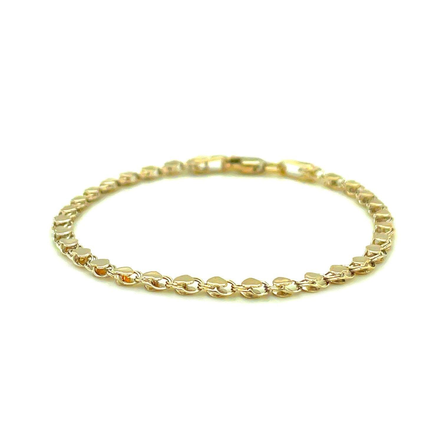 2.9mm 14k Yellow Gold Heart Anklet