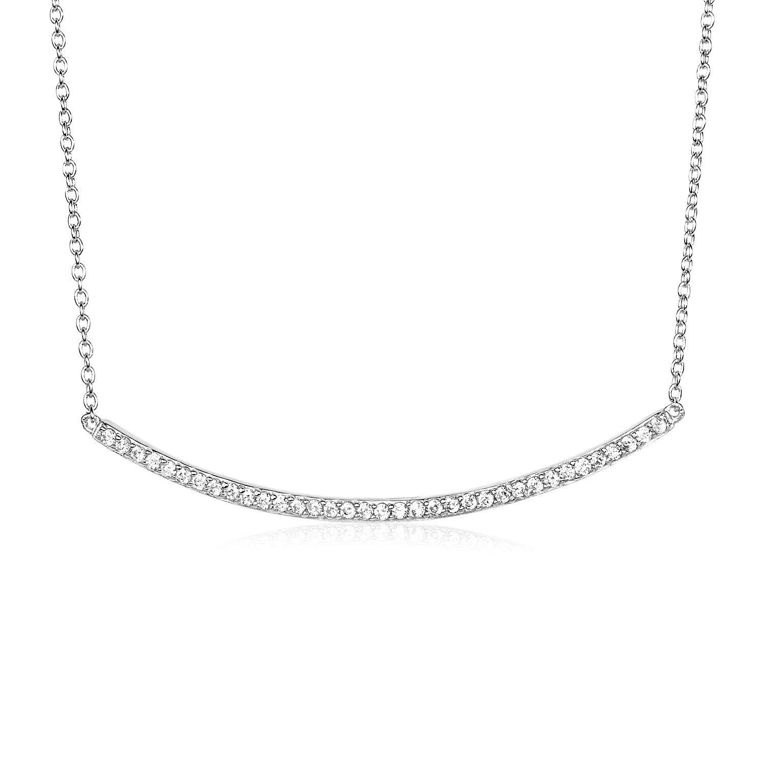 Sterling Silver Curved Bar Necklace with Cubic Zirconias