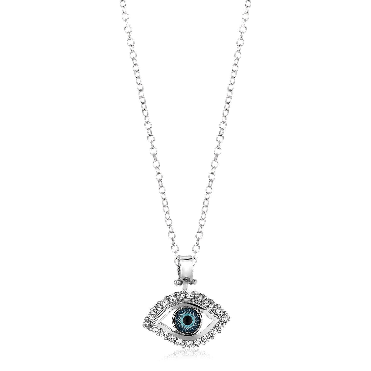 Sterling Silver Evil Eye Pendant with Cubic Zirconias