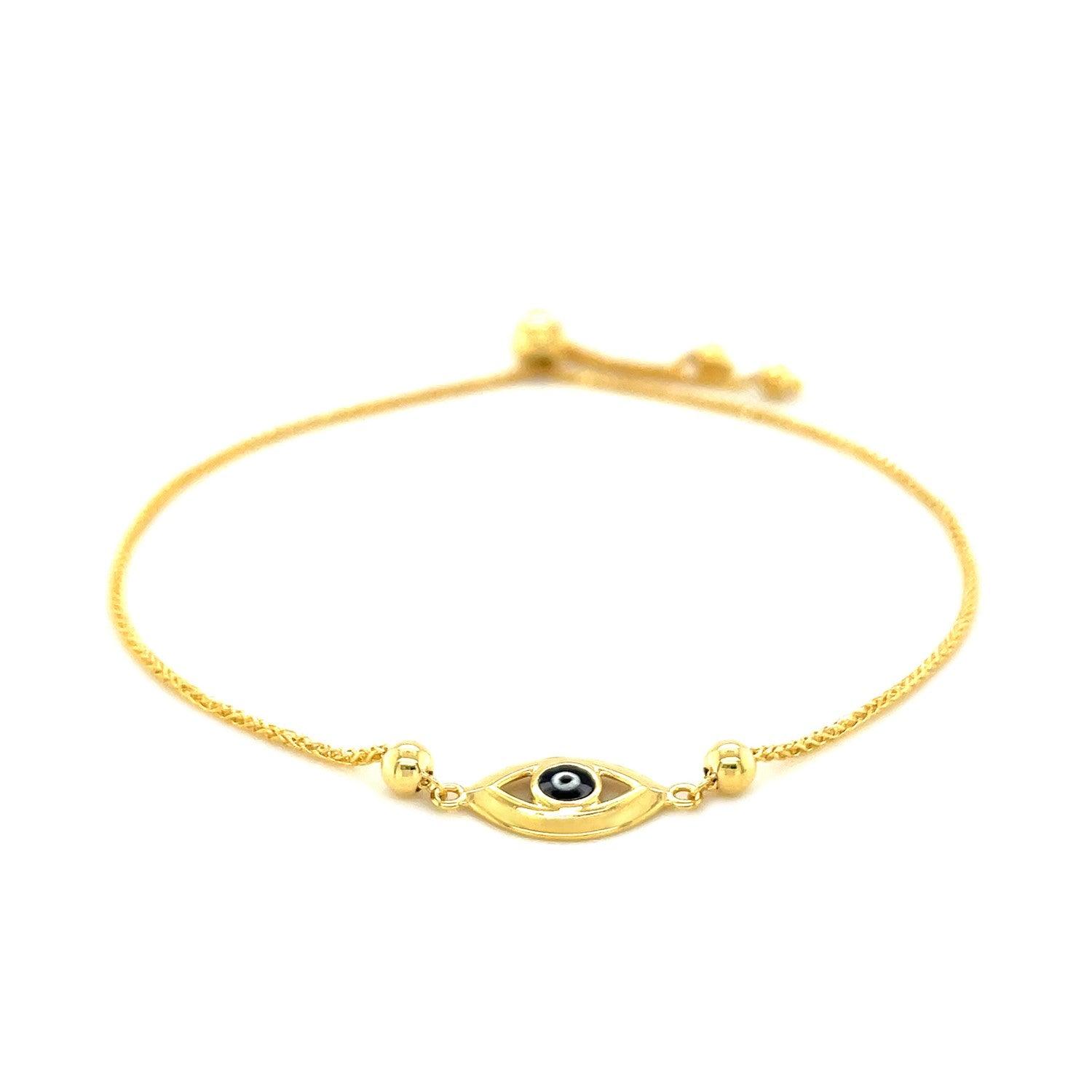 14k Yellow Gold Adjustable Evil Eye Bracelet