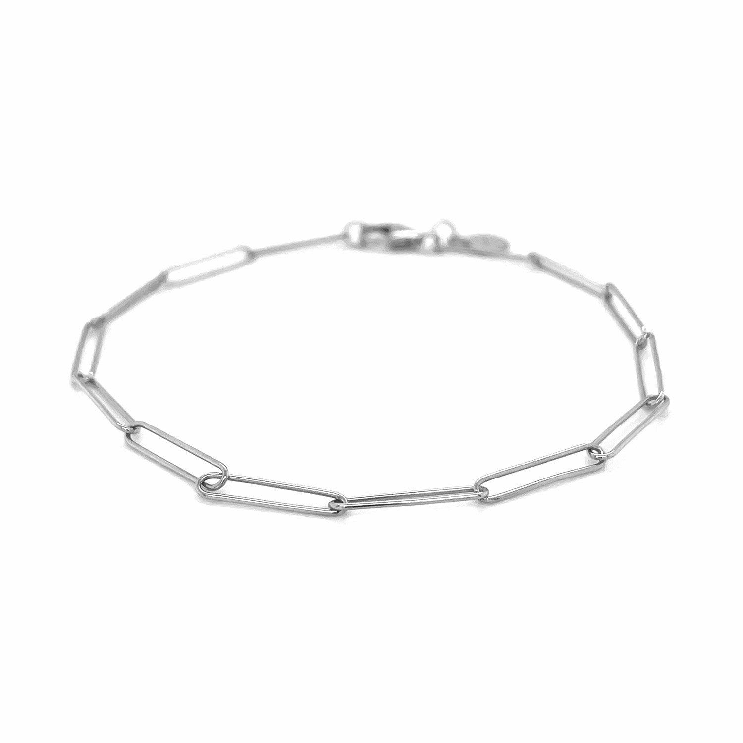 14k White Gold Wire Paperclip Bracelet (2.7mm)