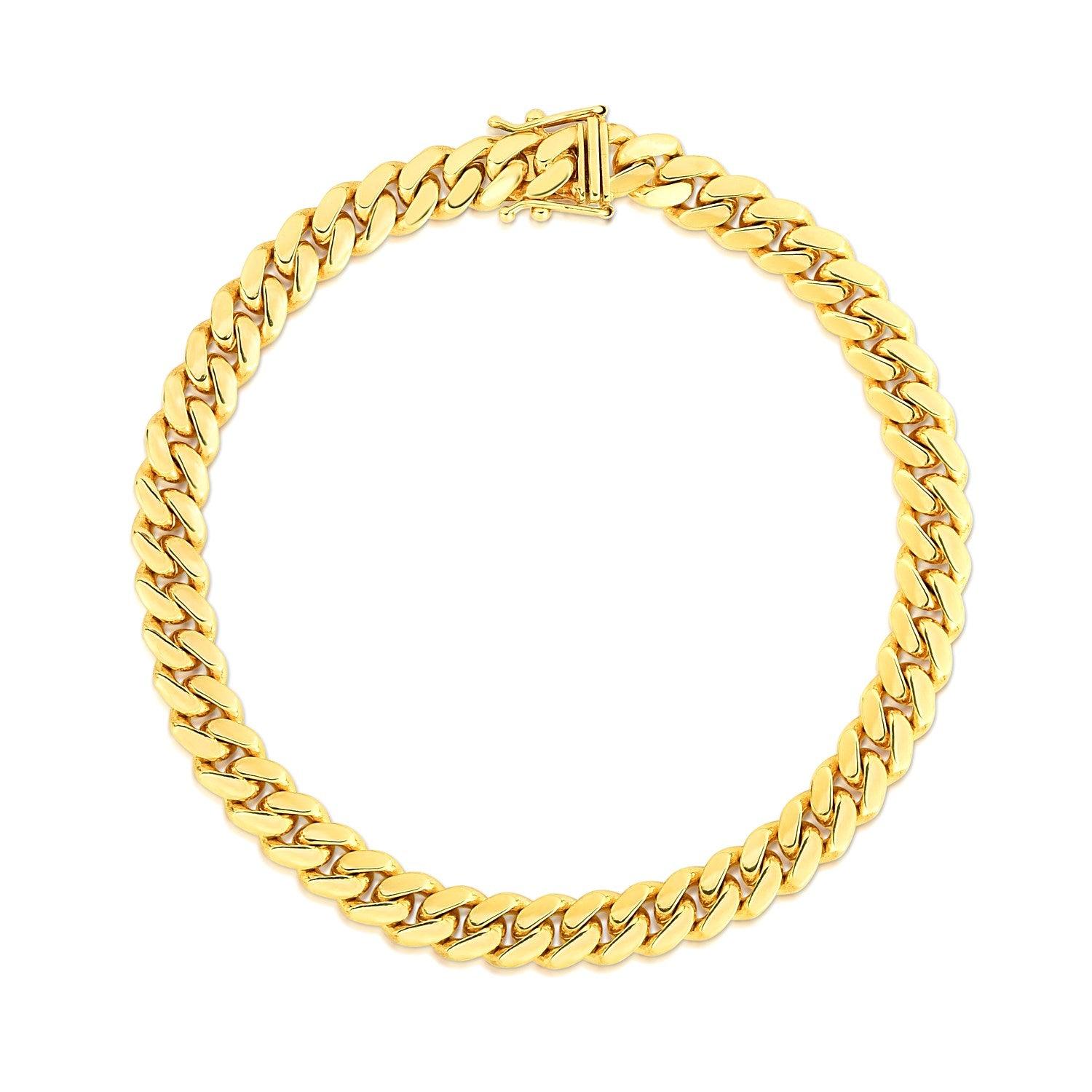 7.0mm 14k Yellow Gold Classic Miami Cuban Solid Bracelet