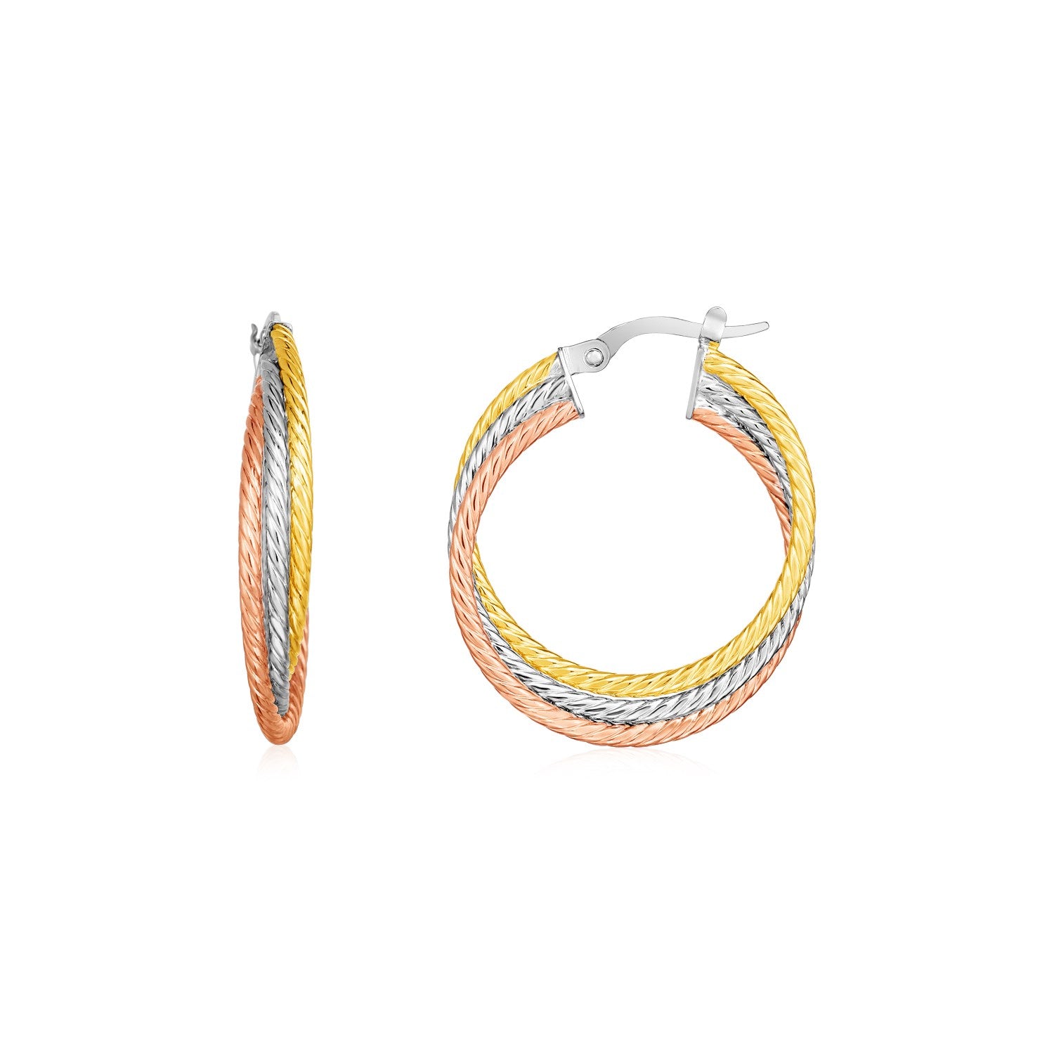 14k Tri Color Gold Three Part Round Hoop Earrings