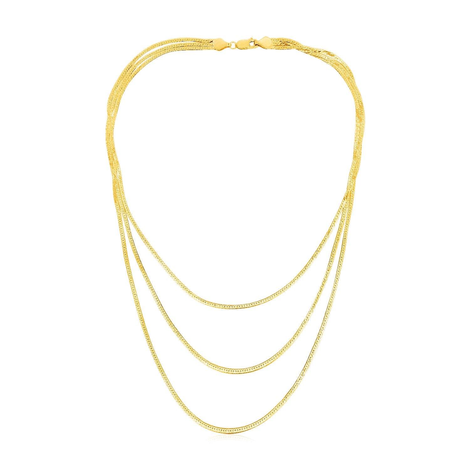 14k Yellow Gold Three Strand Herringbone Chain Necklace