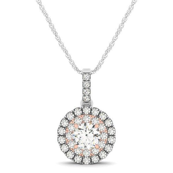 Round Shape Halo Diamond Pendant in 14k White and Rose Gold (1/2 cttw)