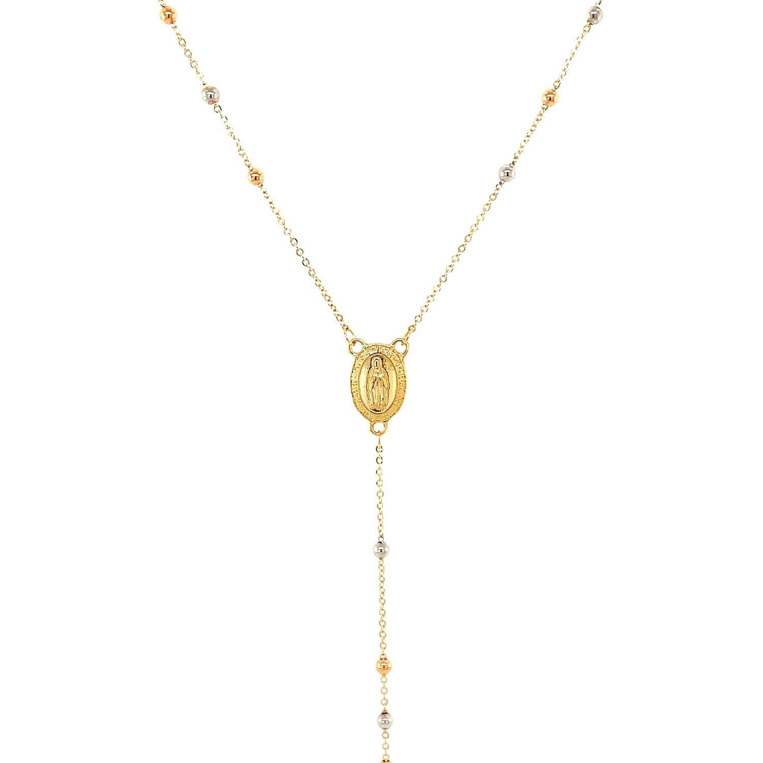 14k Gold Tri-Color Lariat Rosary Necklace