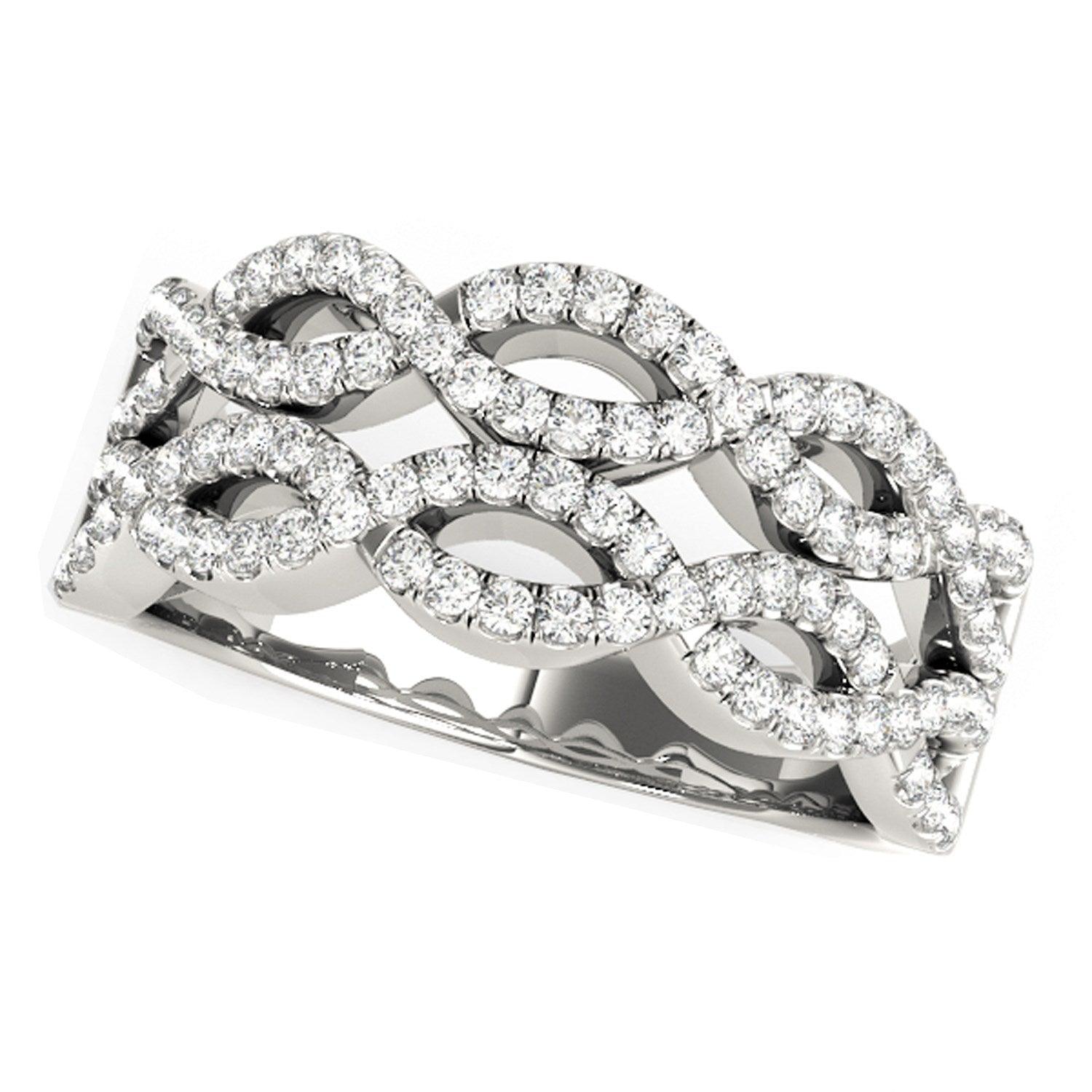 Diamond Studded Double Interlocking Waves Ring in 14k White Gold (5/8 cttw) - Justin Kyne Brand