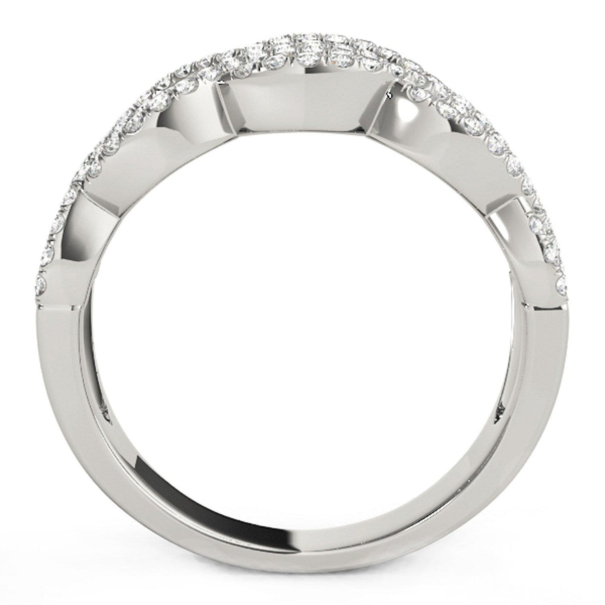 Diamond Studded Double Interlocking Waves Ring in 14k White Gold (5/8 cttw) - Justin Kyne Brand