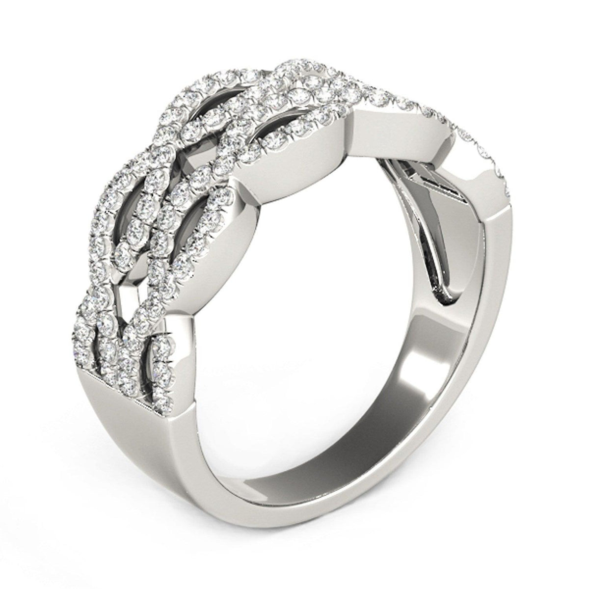 Diamond Studded Double Interlocking Waves Ring in 14k White Gold (5/8 cttw) - Justin Kyne Brand