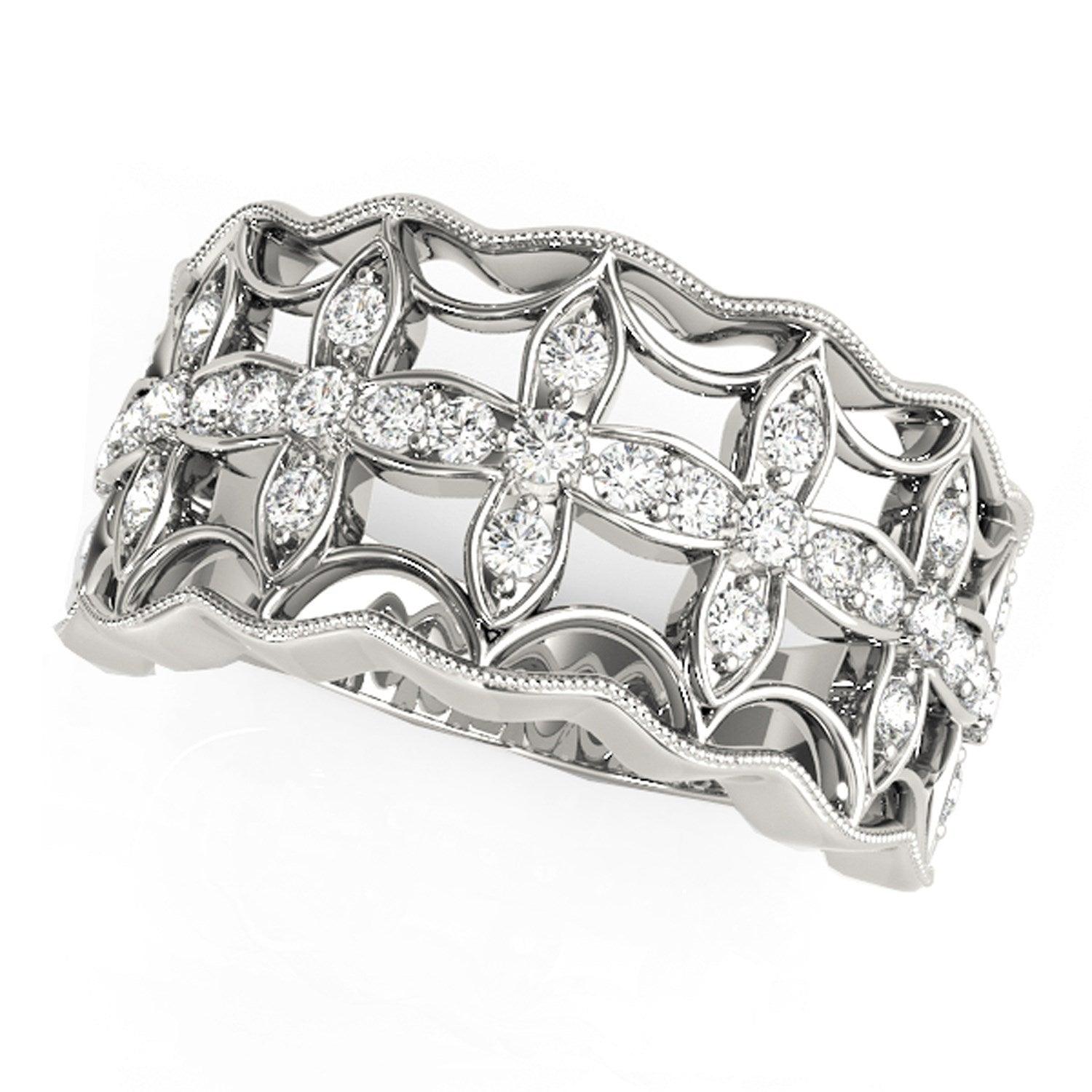 Diamond Studded Four Leaf Clover Motif Ring in 14k White Gold (1/4 cttw) - Justin Kyne Brand