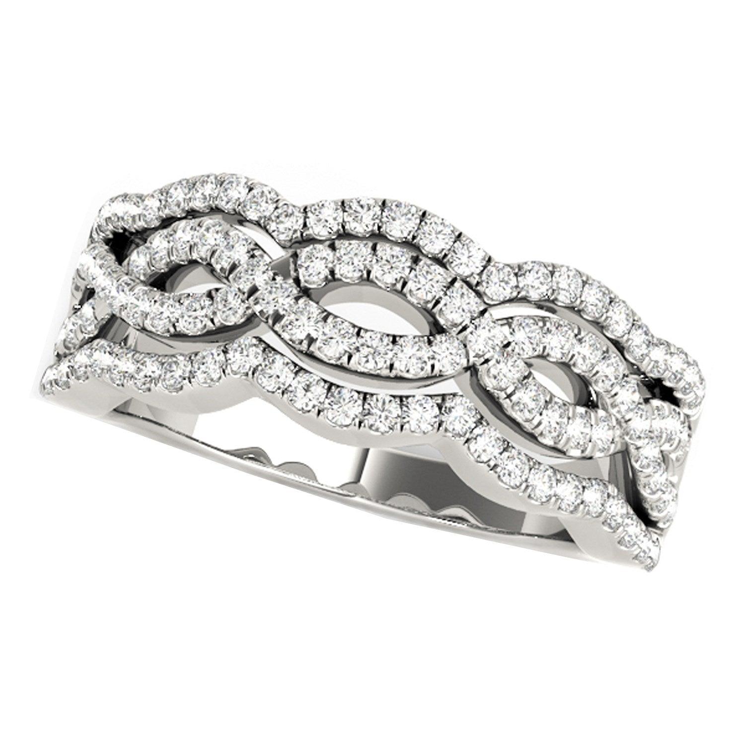 Diamond Studded Ring with Four Curves in 14k White Gold (5/8 cttw) - Justin Kyne Brand