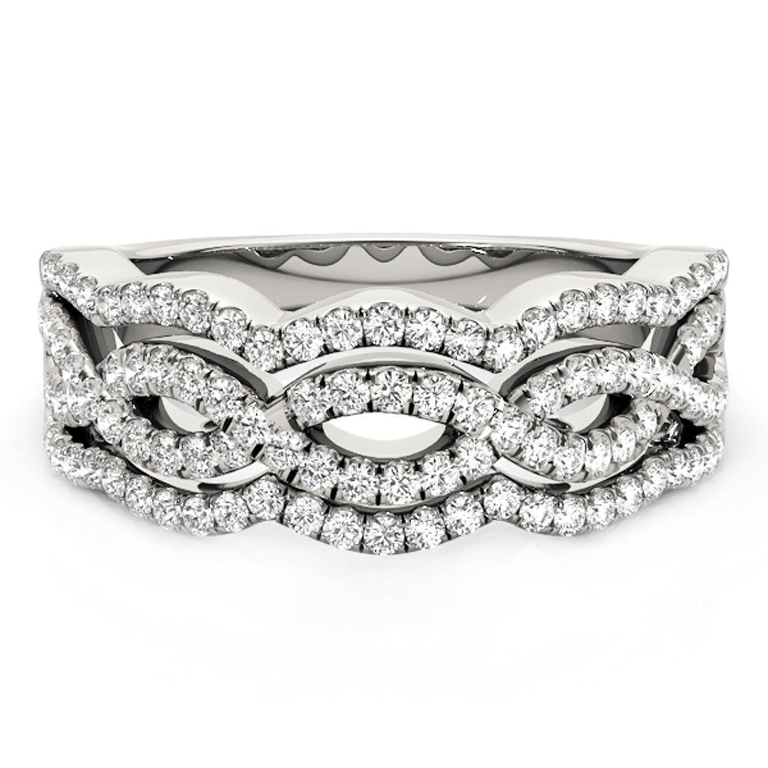 Diamond Studded Ring with Four Curves in 14k White Gold (5/8 cttw) - Justin Kyne Brand