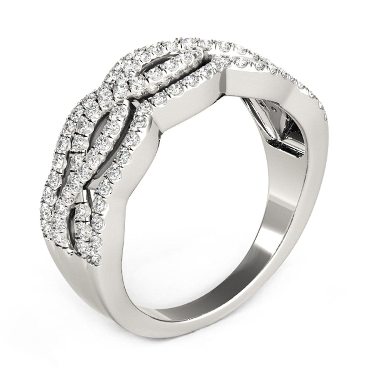 Diamond Studded Ring with Four Curves in 14k White Gold (5/8 cttw) - Justin Kyne Brand