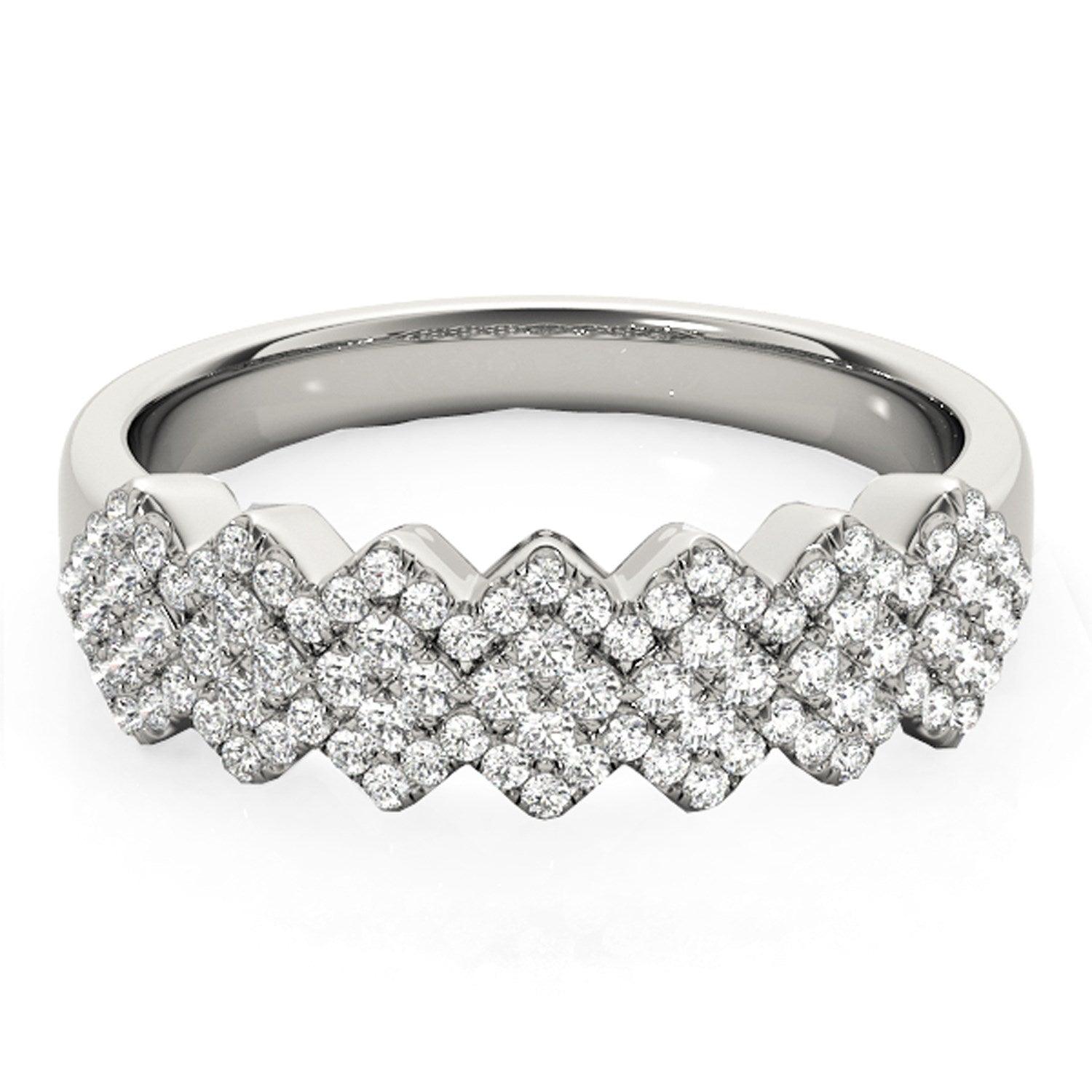 Diamond Studded Wide Multi-Diagonal Pattern Ring in 14k White Gold (5/8 cttw) - Justin Kyne Brand