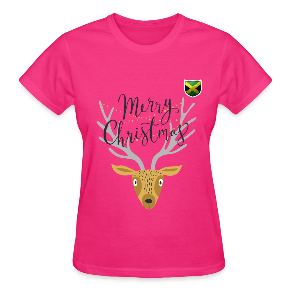 Justin Kyne, Gildan Ultra Cotton Ladies T-Shirt, Merry Christmas Reindeer - Justin Kyne Brand