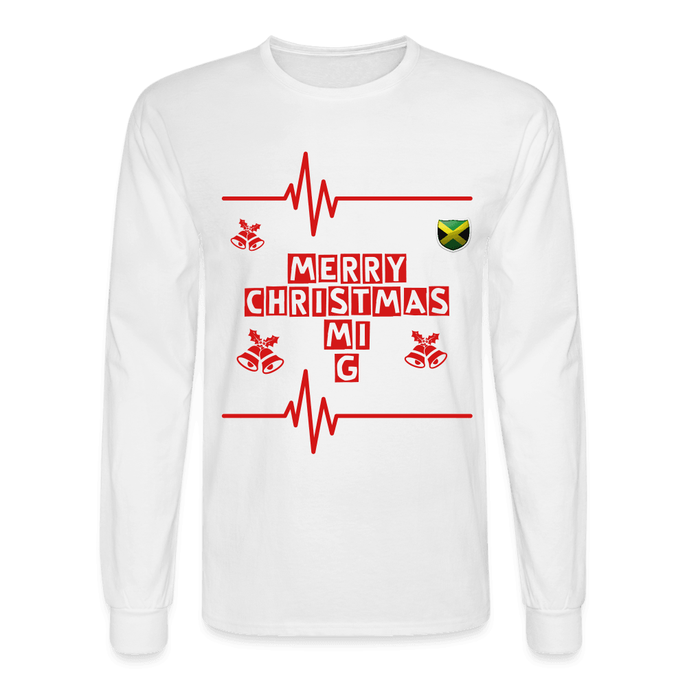 Justin Kyne, Men's Long Sleeve T-Shirt, Merry Christmas Mi G, Red and White - Justin Kyne Brand