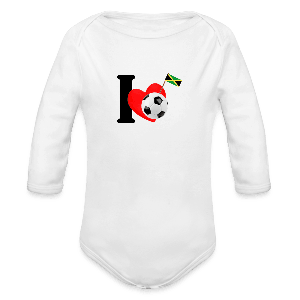 Justin Kyne, Organic Long Sleeve Baby Bodysuit, I love Jamaican Football - Justin Kyne Brand