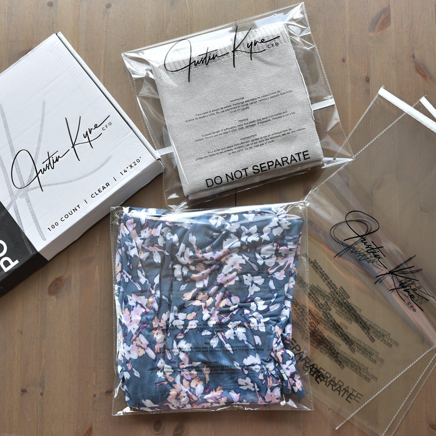 Justin Kyne Plastic Poly Bag (Clear, Adhesive Flap Lock,1.5 Mils, 14"x20") - Justin Kyne Brand